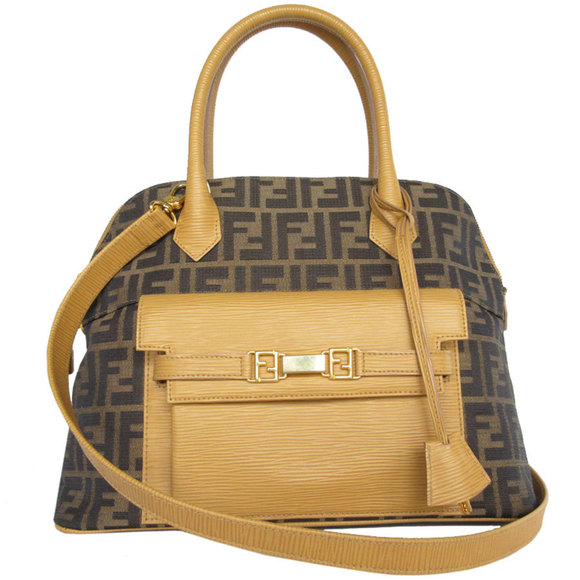 FENDI handbag shoulder bag Zucca nylon canvas leather brown ladies k0010 - Picture 1 of 5